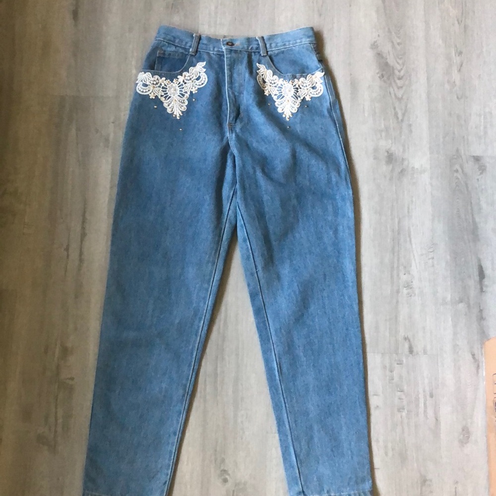Vintage Denim Monique Studded Western Lace Embroidered Jeans size 8
